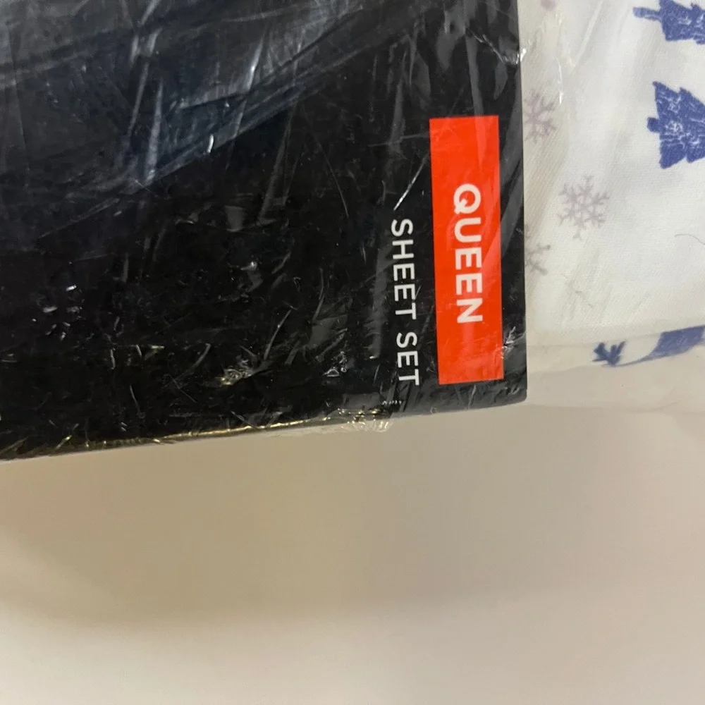 Cuddl Duds Soft & Cozy Brushed Queen Sheet Set Snowmen Trees White‎ Blue NIP